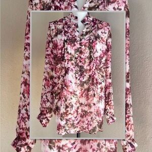 COLDWATER CREEK SHEER FLORAL  LONG SLEEVE TOP XS